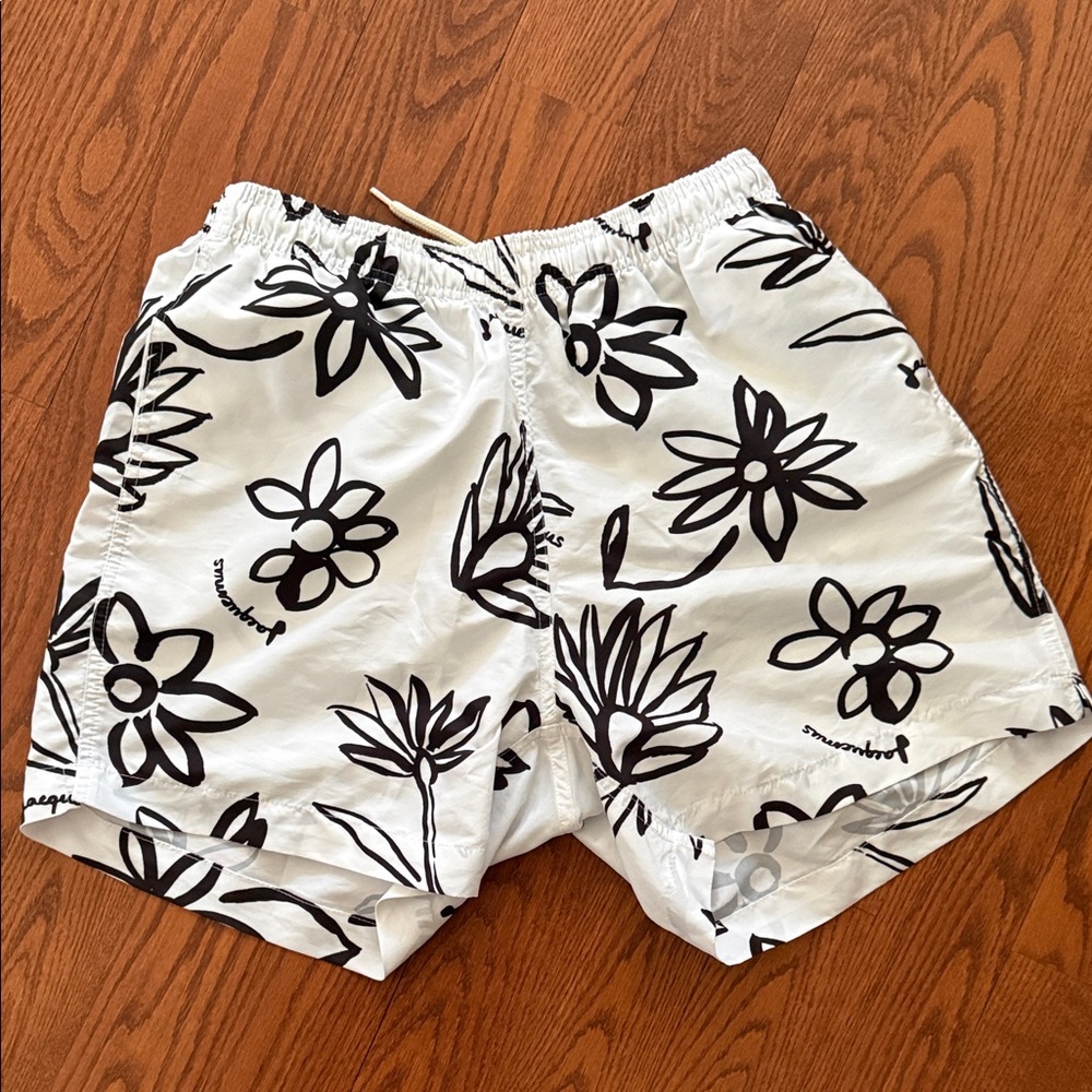 Jacquemus Black Floral on White Athletic Shorts